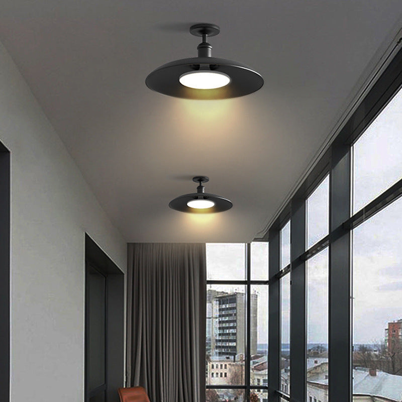 Tradisjonell Vintage Vanntett Flared Cylinder Disc Base Jern 1-Lys Semi-Flush Mount Taklampe For Utendørs Patio | Luvikno