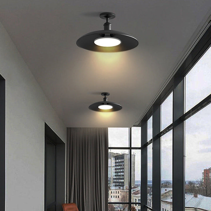 Tradisjonell Vintage Vanntett Flared Cylinder Disc Base Jern 1-Lys Semi-Flush Mount Taklampe For Utendørs Patio | Luvikno