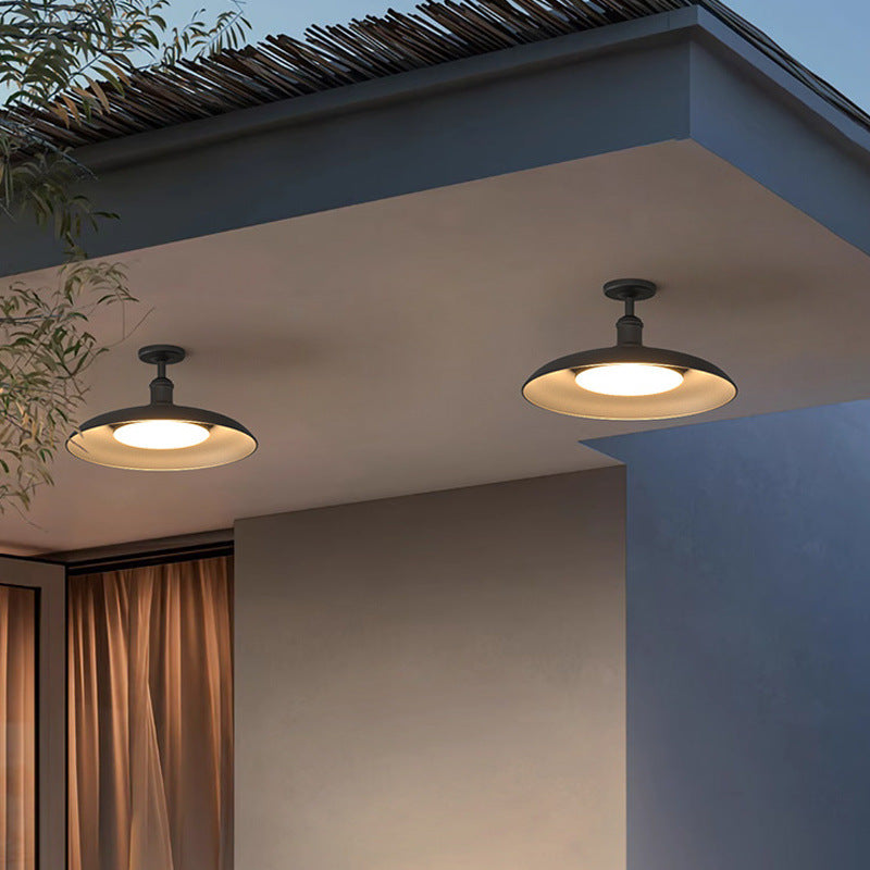 Tradisjonell Vintage Vanntett Flared Cylinder Disc Base Jern 1-Lys Semi-Flush Mount Taklampe For Utendørs Patio | Luvikno