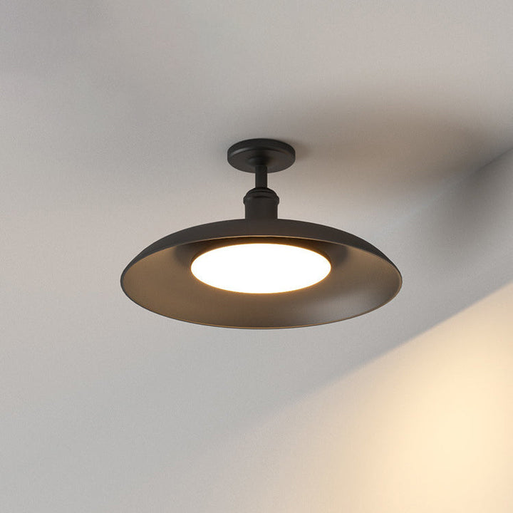 Tradisjonell Vintage Vanntett Flared Cylinder Disc Base Jern 1-Lys Semi-Flush Mount Taklampe For Utendørs Patio | Luvikno