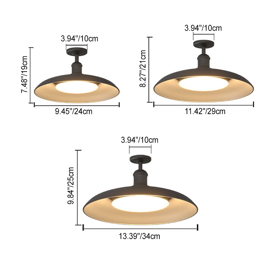 Tradisjonell Vintage Vanntett Flared Cylinder Disc Base Jern 1-Lys Semi-Flush Mount Taklampe For Utendørs Patio | Luvikno