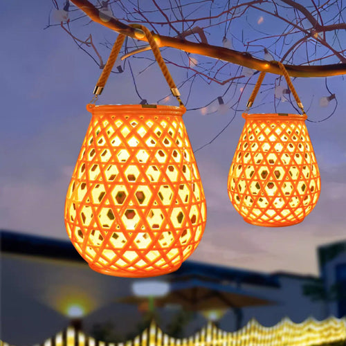 Tradisjonell kinesisk solfylt vanntett oval rund hul mesh ABS LED utendørs landskapslys for hage | Luvikno