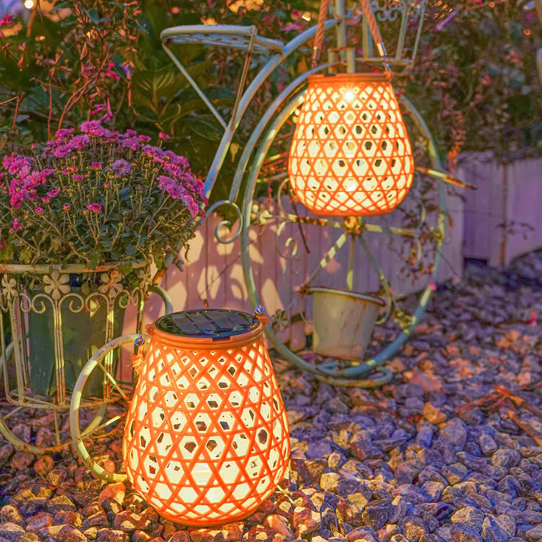 Tradisjonell kinesisk solfylt vanntett oval rund hul mesh ABS LED utendørs landskapslys for hage | Luvikno