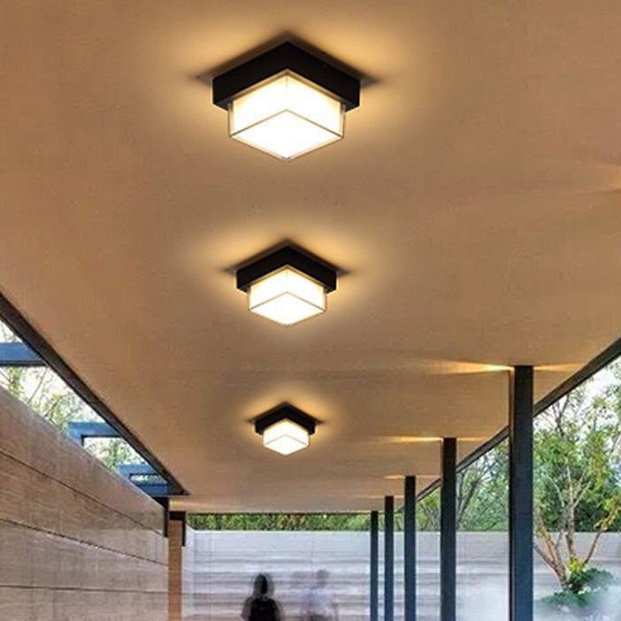 Moderne Minimalistiske Vanntette Firkantede Runde Sylinder Trykkstøpt Aluminium Akryl LED Flush Mount Taklampe For Utendørs Terrasse | Luvikno