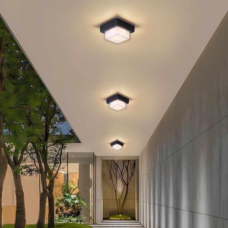 Moderne Minimalistiske Vanntette Firkantede Runde Sylinder Trykkstøpt Aluminium Akryl LED Flush Mount Taklampe For Utendørs Terrasse | Luvikno