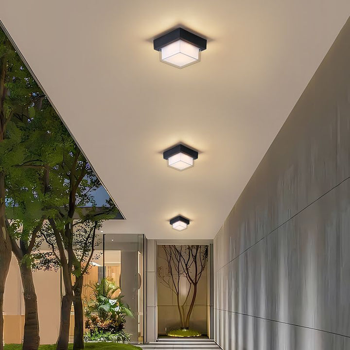 Moderne Minimalistiske Vanntette Firkantede Runde Sylinder Trykkstøpt Aluminium Akryl LED Flush Mount Taklampe For Utendørs Terrasse | Luvikno