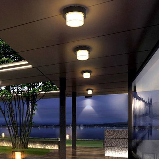 Moderne Minimalistiske Vanntette Firkantede Runde Sylinder Trykkstøpt Aluminium Akryl LED Flush Mount Taklampe For Utendørs Terrasse | Luvikno