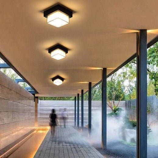 Moderne Minimalistiske Vanntette Firkantede Runde Sylinder Trykkstøpt Aluminium Akryl LED Flush Mount Taklampe For Utendørs Terrasse | Luvikno