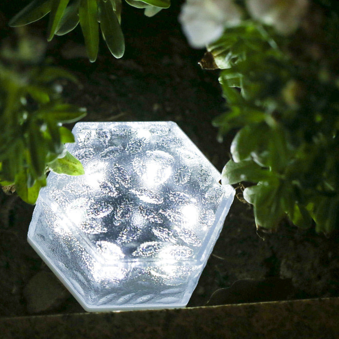 Moderne minimalistisk solarpanel vanntett hexagonal isflis ABS PVC LED plengelampe for utendørs terrasse | Luvikno