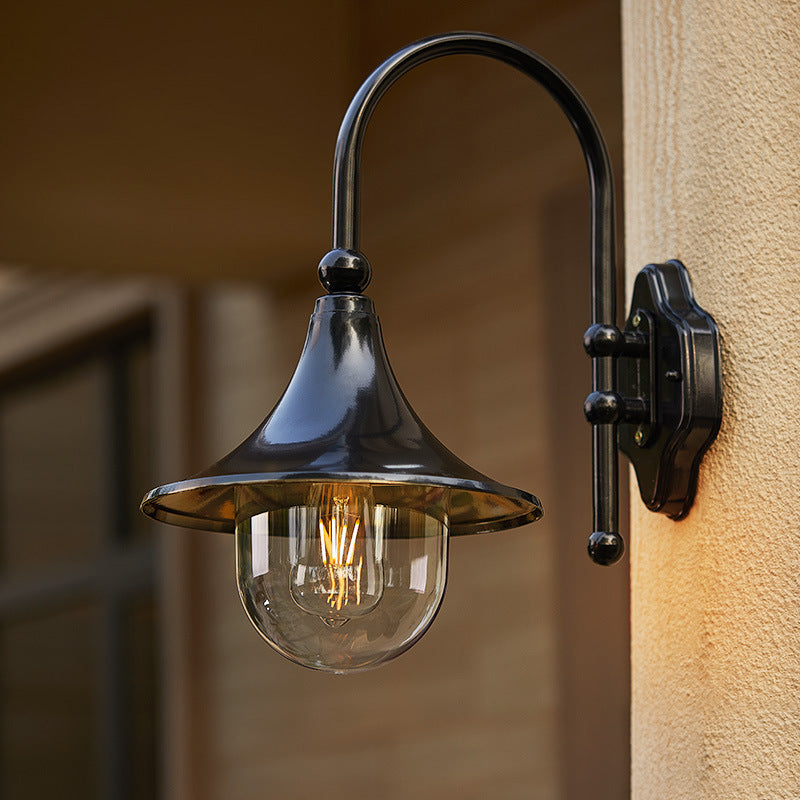 Moderne Enkelt Aluminium Trumpet Skjerm Glass 1-Lys Utendørs Vegglampe For Hage | Luvikno