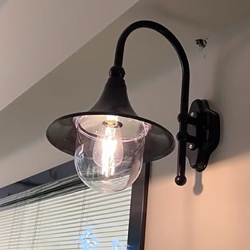 Moderne Enkelt Aluminium Trumpet Skjerm Glass 1-Lys Utendørs Vegglampe For Hage | Luvikno