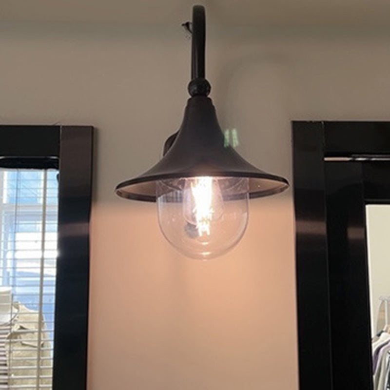 Moderne Enkelt Aluminium Trumpet Skjerm Glass 1-Lys Utendørs Vegglampe For Hage | Luvikno