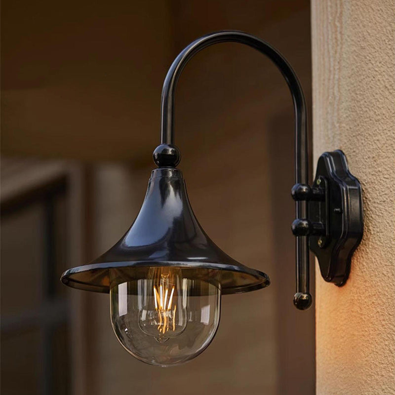 Moderne Enkelt Aluminium Trumpet Skjerm Glass 1-Lys Utendørs Vegglampe For Hage | Luvikno