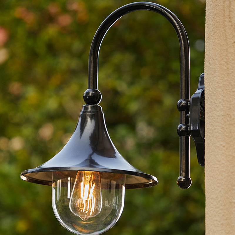 Moderne Enkelt Aluminium Trumpet Skjerm Glass 1-Lys Utendørs Vegglampe For Hage | Luvikno