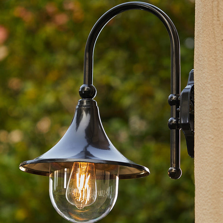 Moderne Enkelt Aluminium Trumpet Skjerm Glass 1-Lys Utendørs Vegglampe For Hage | Luvikno
