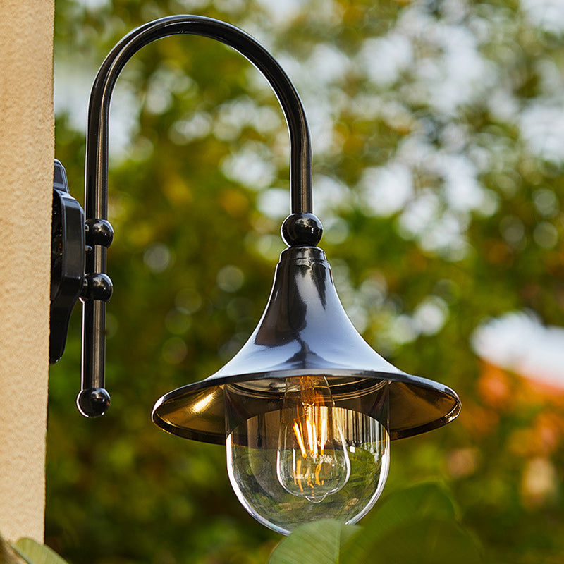 Moderne Enkelt Aluminium Trumpet Skjerm Glass 1-Lys Utendørs Vegglampe For Hage | Luvikno