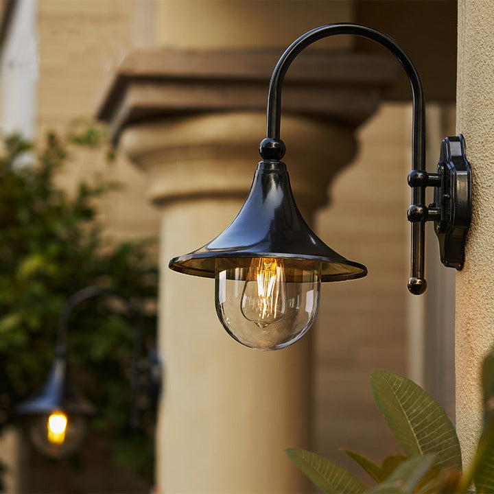 Moderne Enkelt Aluminium Trumpet Skjerm Glass 1-Lys Utendørs Vegglampe For Hage | Luvikno