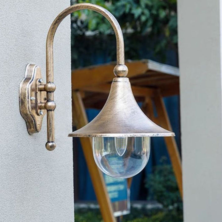 Moderne Enkelt Aluminium Trumpet Skjerm Glass 1-Lys Utendørs Vegglampe For Hage | Luvikno