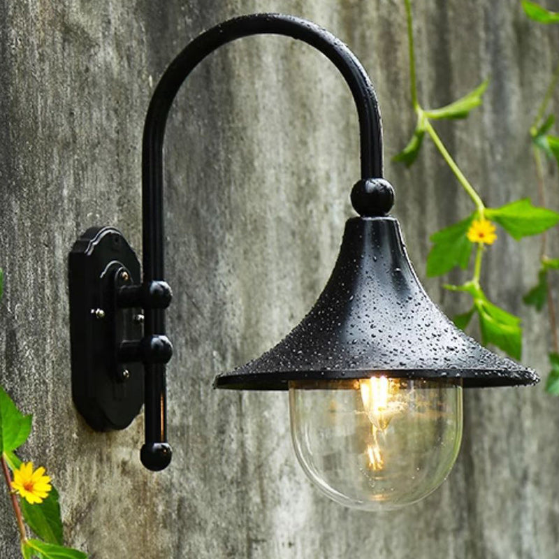 Moderne Enkelt Aluminium Trumpet Skjerm Glass 1-Lys Utendørs Vegglampe For Hage | Luvikno