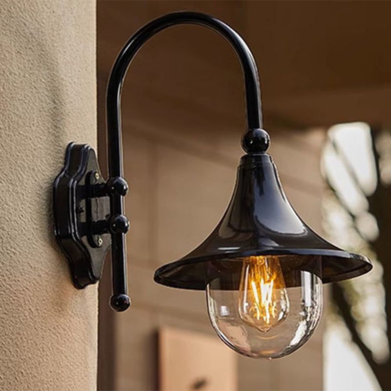 Moderne Enkelt Aluminium Trumpet Skjerm Glass 1-Lys Utendørs Vegglampe For Hage | Luvikno