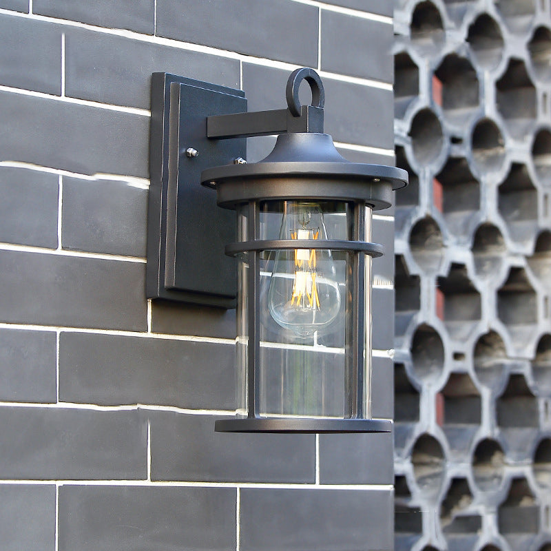 Moderne industriell sylinder aluminium glasskjerm 1-lys vanntett vegglampe for utendørs uteplass | Luvikno