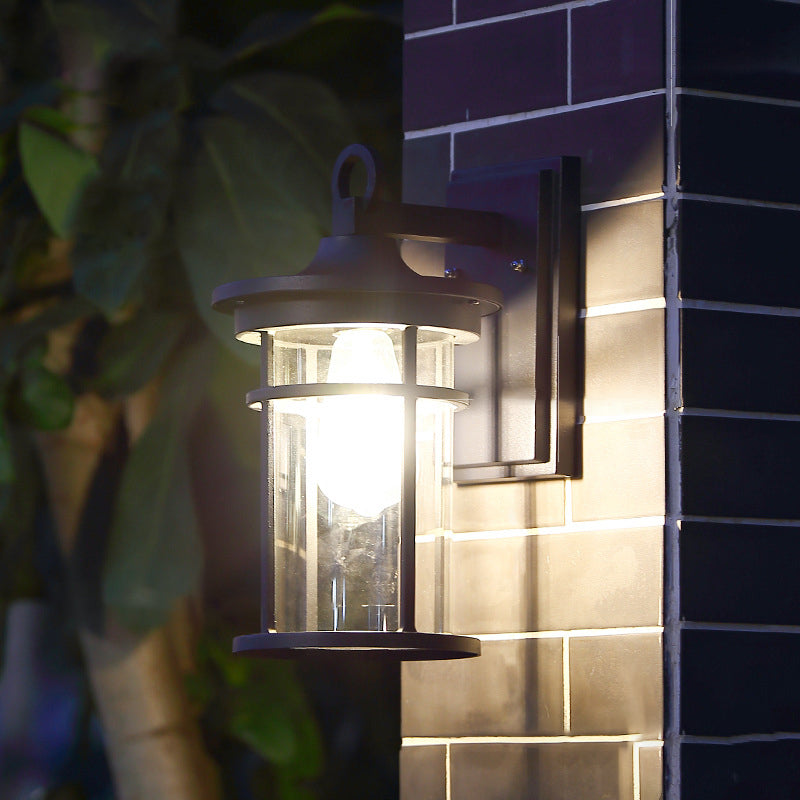 Moderne industriell sylinder aluminium glasskjerm 1-lys vanntett vegglampe for utendørs uteplass | Luvikno