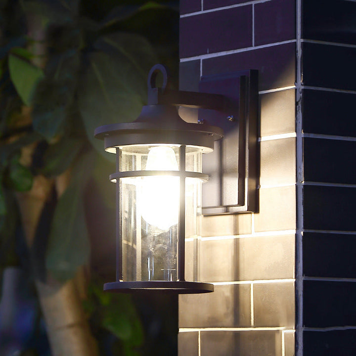 Moderne industriell sylinder aluminium glasskjerm 1-lys vanntett vegglampe for utendørs uteplass | Luvikno