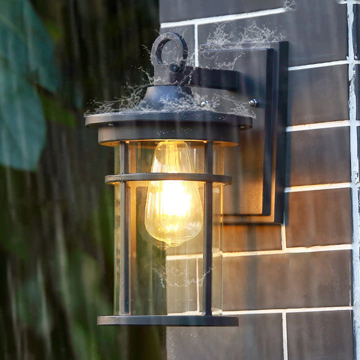 Moderne industriell sylinder aluminium glasskjerm 1-lys vanntett vegglampe for utendørs uteplass | Luvikno