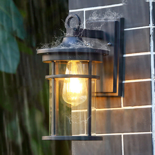 Moderne industriell sylinder aluminium glasskjerm 1-lys vanntett vegglampe for utendørs uteplass | Luvikno