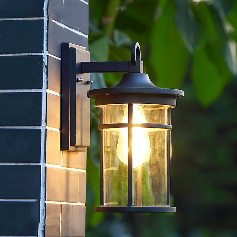Moderne industriell sylinder aluminium glasskjerm 1-lys vanntett vegglampe for utendørs uteplass | Luvikno