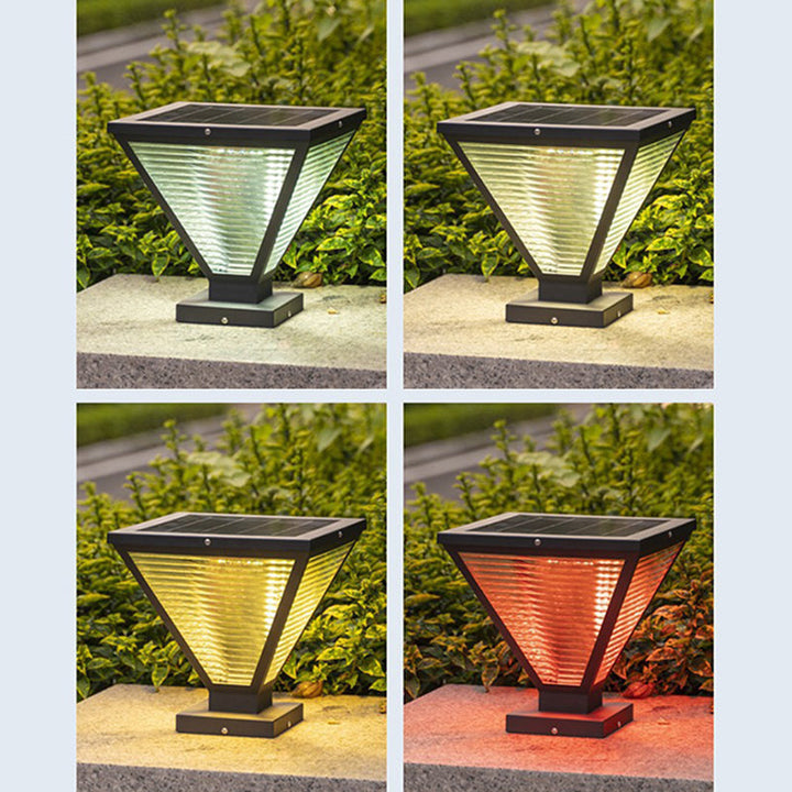 Moderne Minimalistisk Solvannslippende Firkantet Prismatic Rustfritt Stål Glass LED Utendørs Lys For Terrasse | Luvikno