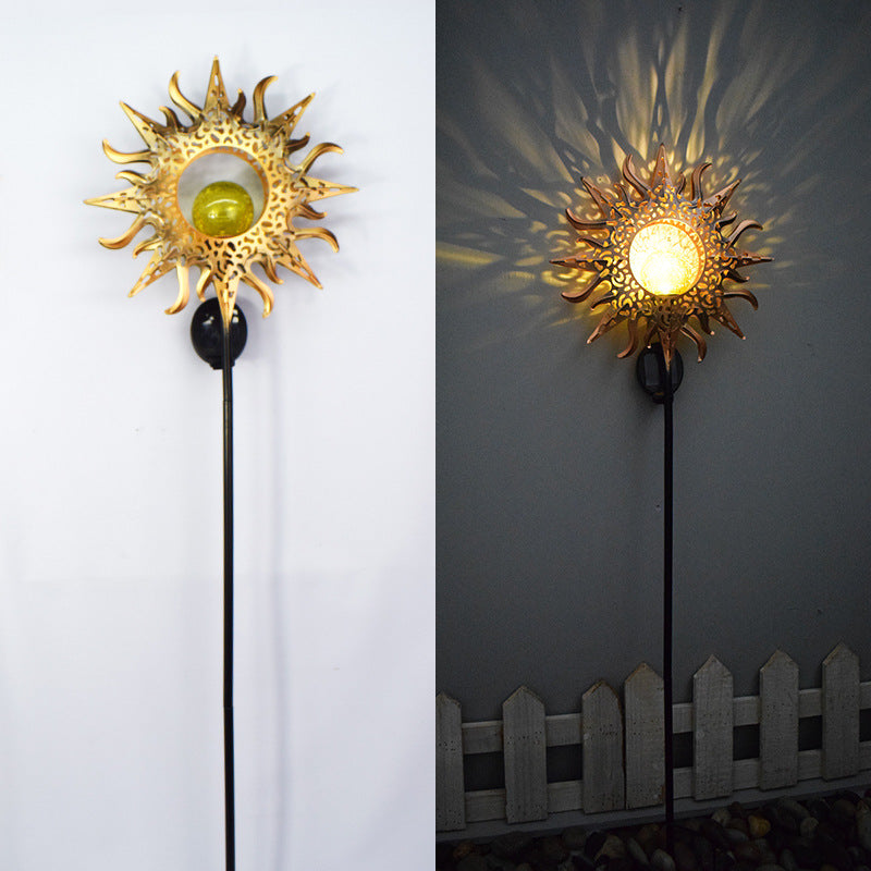 Moderne Art Deco Sol Vanntett Bakken Plugg Stjerne Sol Måne Jern Glass LED Utendørs Lys For Hage | Luvikno