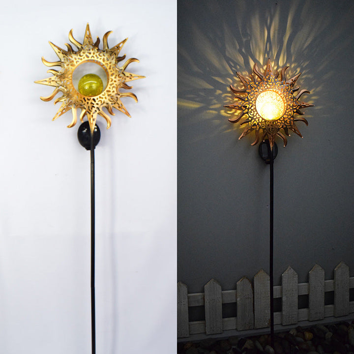 Moderne Art Deco Sol Vanntett Bakken Plugg Stjerne Sol Måne Jern Glass LED Utendørs Lys For Hage | Luvikno