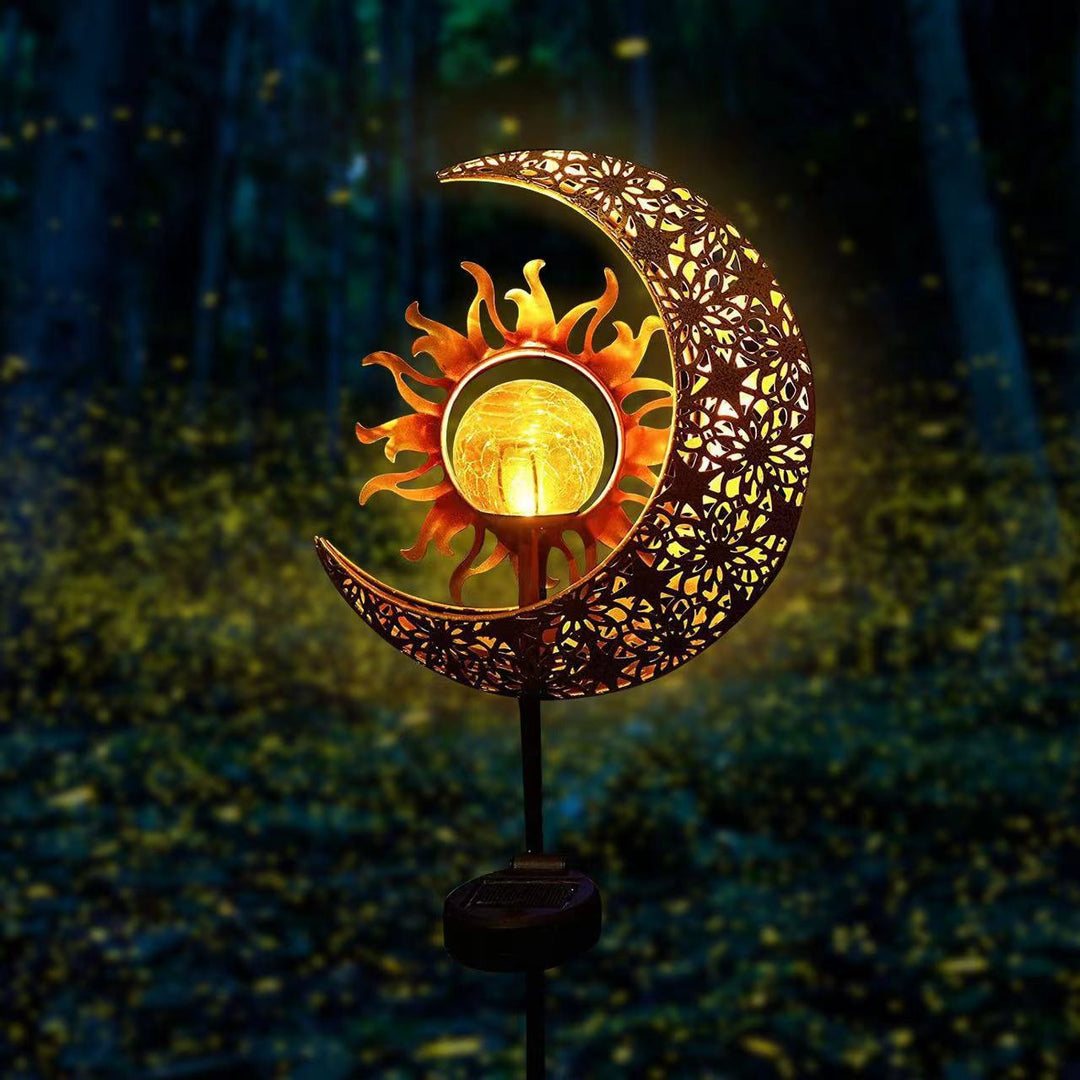 Moderne Art Deco Sol Vanntett Bakken Plugg Stjerne Sol Måne Jern Glass LED Utendørs Lys For Hage | Luvikno