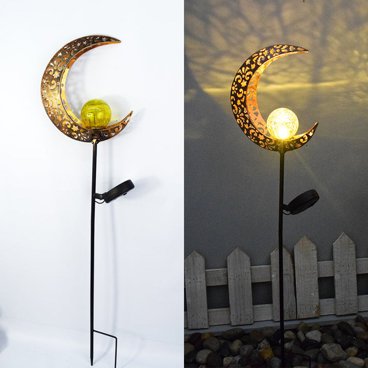 Moderne Art Deco Sol Vanntett Bakken Plugg Stjerne Sol Måne Jern Glass LED Utendørs Lys For Hage | Luvikno