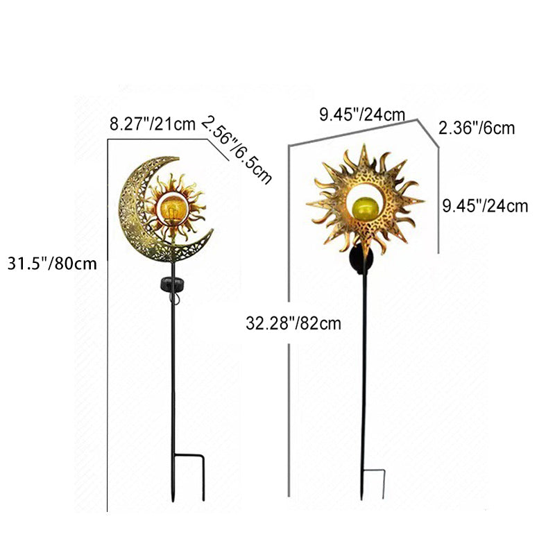 Moderne Art Deco Sol Vanntett Bakken Plugg Stjerne Sol Måne Jern Glass LED Utendørs Lys For Hage | Luvikno