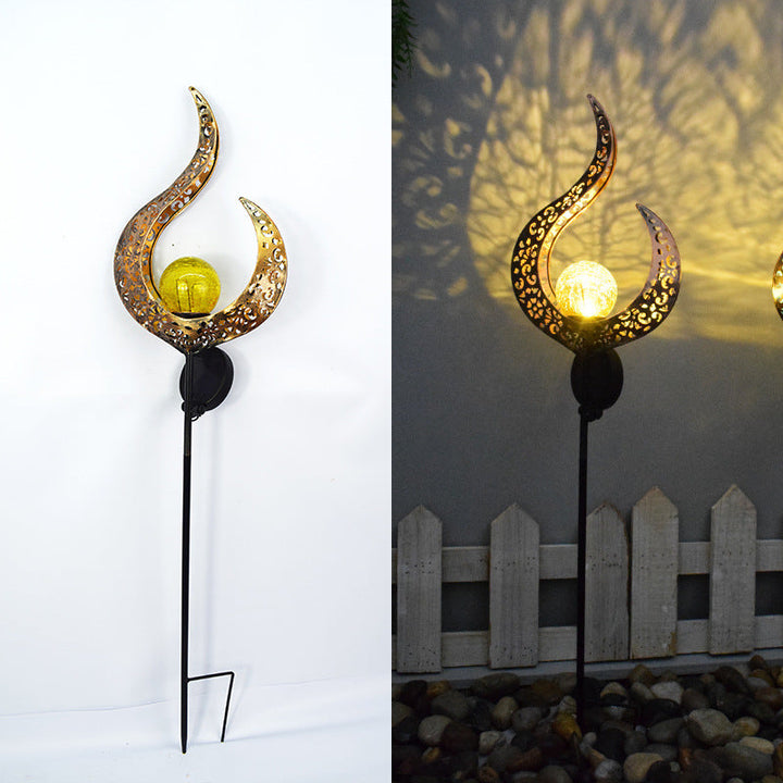 Moderne Art Deco Sol Vanntett Bakken Plugg Stjerne Sol Måne Jern Glass LED Utendørs Lys For Hage | Luvikno