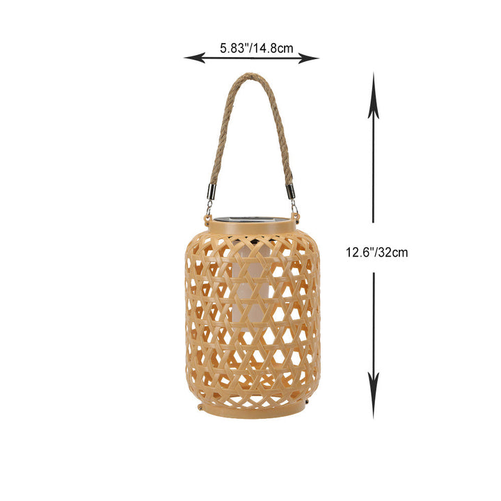 Moderne Art Deco Sol Vannbestandig Imitert Rattan Vevet Lantern Sylinderisk Plast LED Utendørs Lys For Hage | Luvikno