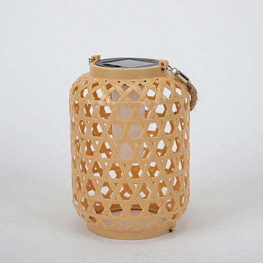 Moderne Art Deco Sol Vannbestandig Imitert Rattan Vevet Lantern Sylinderisk Plast LED Utendørs Lys For Hage | Luvikno