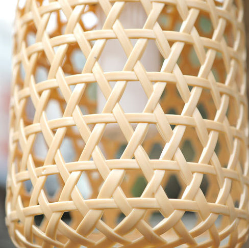 Moderne Art Deco Sol Vannbestandig Imitert Rattan Vevet Lantern Sylinderisk Plast LED Utendørs Lys For Hage | Luvikno