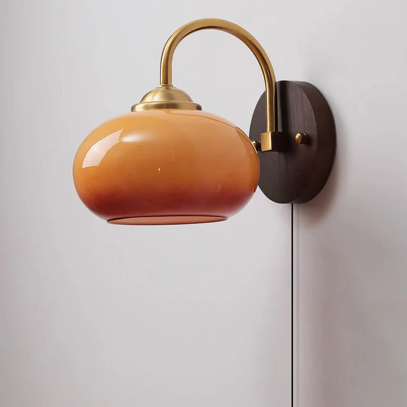 Luvikno | Moderne Mid-Century Krem Rund Oval Ask Tre Glass 1-Lys Vegglampe for Soverom