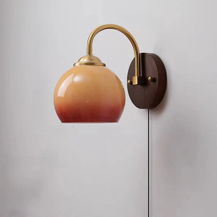 Luvikno | Moderne Mid-Century Krem Rund Oval Ask Tre Glass 1-Lys Vegglampe for Soverom