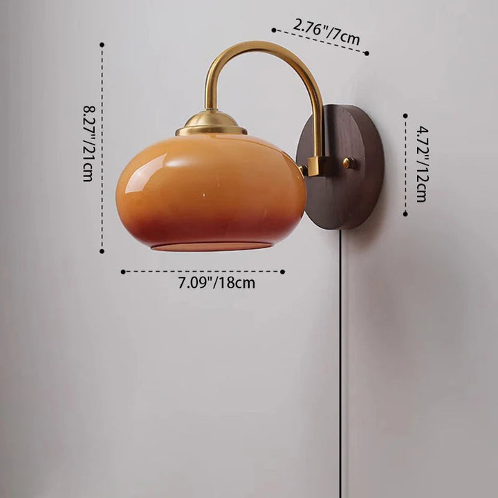 Luvikno | Moderne Mid-Century Krem Rund Oval Ask Tre Glass 1-Lys Vegglampe for Soverom