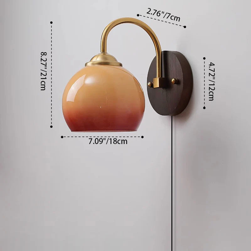Luvikno | Moderne Mid-Century Krem Rund Oval Ask Tre Glass 1-Lys Vegglampe for Soverom