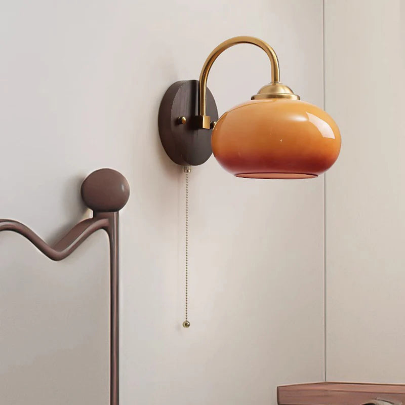 Luvikno | Moderne Mid-Century Krem Rund Oval Ask Tre Glass 1-Lys Vegglampe for Soverom
