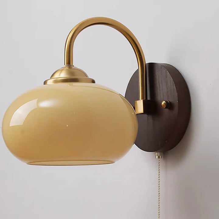 Luvikno | Moderne Mid-Century Krem Rund Oval Ask Tre Glass 1-Lys Vegglampe for Soverom