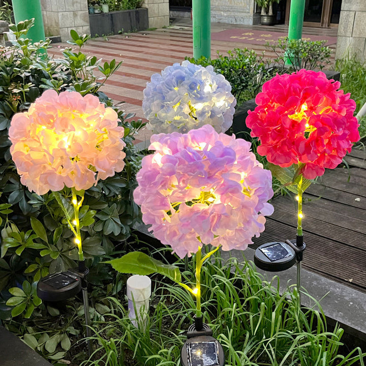 Samtidig Kreativ Sol Vanntett Hortensia Rund PVC Rustfritt Stål LED Utendørslys For Hage | Luvikno