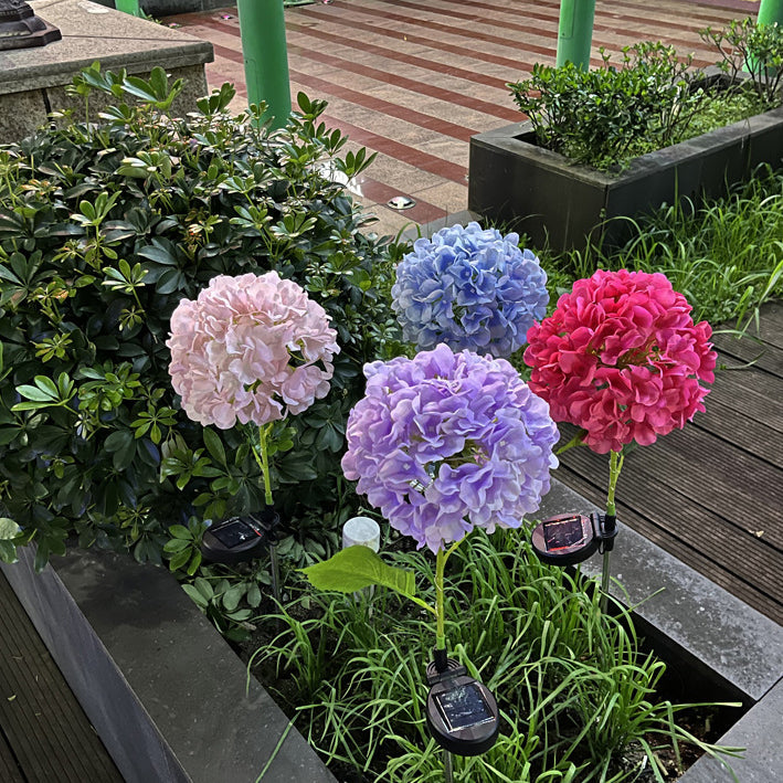 Samtidig Kreativ Sol Vanntett Hortensia Rund PVC Rustfritt Stål LED Utendørslys For Hage | Luvikno
