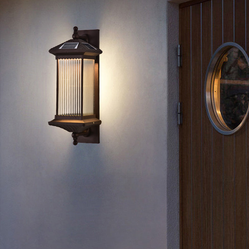Tradisjonell kinesisk vanntett rektangulær glassmetall 1-lampe vegglampe for utendørs patio | Luvikno