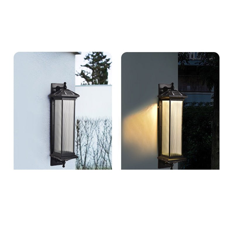 Tradisjonell kinesisk vanntett rektangulær glassmetall 1-lampe vegglampe for utendørs patio | Luvikno